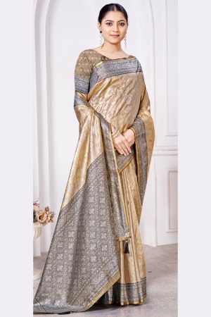 Designer Silk Saree In Golden 600507 01