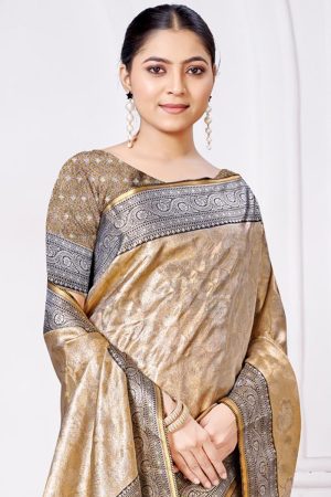 Designer Silk Saree In Golden 600507 02