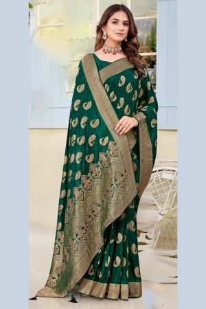 Designer Silk Saree In Green 600495 01
