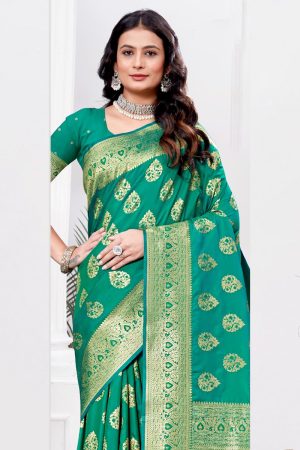 Designer Silk Saree In Green 600571 01