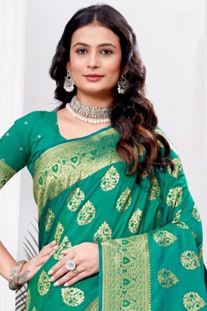 Designer Silk Saree In Green 600571 02