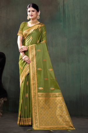 Designer Silk Saree In Green 600587 01