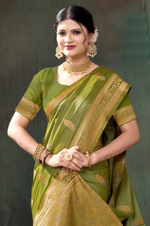 Designer Silk Saree In Green 600587 02