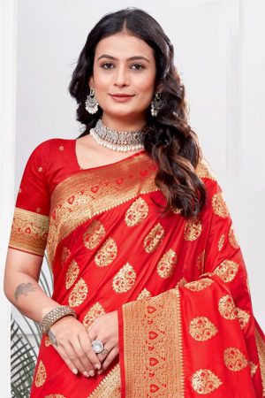 Designer Silk Saree In Red 600573 02