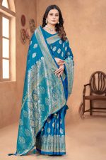 Designer Silk Saree Stone Work In Blue 600400 01