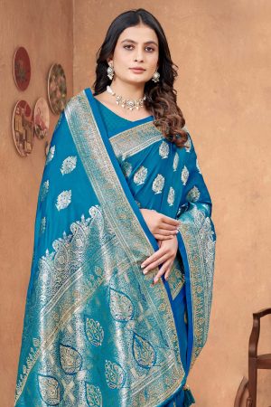Designer Silk Saree Stone Work In Blue 600400 02