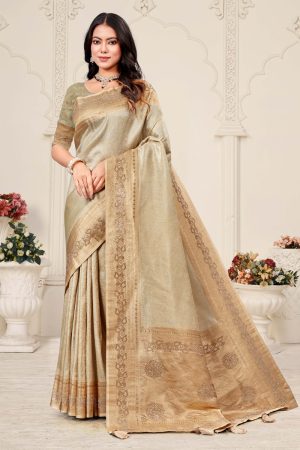 Designer Silk Saree Stone Work In Golden 600456 01