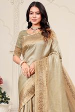 Designer Silk Saree Stone Work In Golden 600456 02
