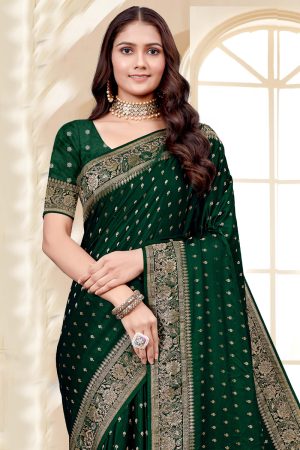 Designer Silk Saree Stone Work In Green 600437 02