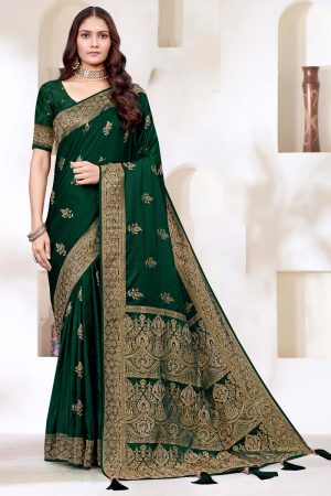 Designer Silk Saree Stone Work In Green 600451 01
