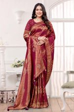 Designer Silk Saree Stone Work In Maroon 600413 01