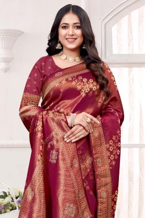 Designer Silk Saree Stone Work In Maroon 600413 02