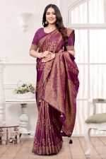 Designer Silk Saree Stone Work In Purple 600412 01