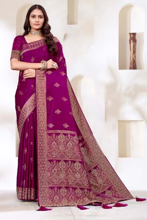 Designer Silk Saree Stone Work In Purple 600449 01