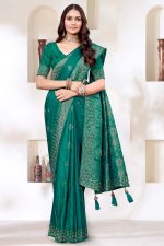 Designer Silk Saree Stone Works In Green 600452 01