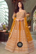 Embroidered Chiffon Gown In Orange 202060 01