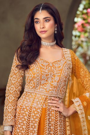Embroidered Chiffon Gown In Orange 202060 02