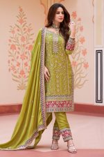 Embroidered Chiffon Salwar Suit In Green 202042 01