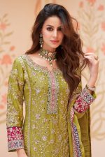 Embroidered Chiffon Salwar Suit In Green 202042 02