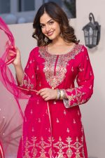Embroidered Chiffon Salwar Suit In Red 202019 02