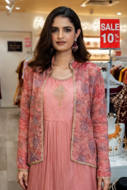 Embroidered Chinon Silk Gown In Pink 201993 02