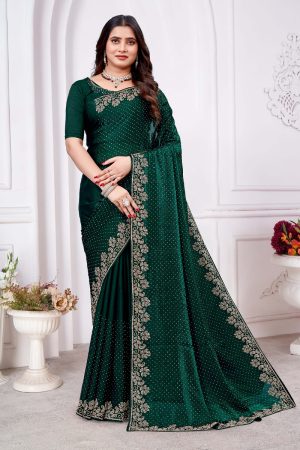 Embroidered Designer Georgette Saree In Green 600426 01