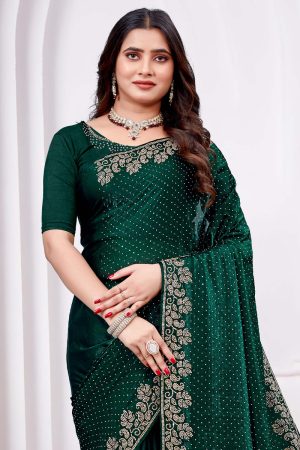 Embroidered Designer Georgette Saree In Green 600426 02
