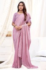 Embroidered Designer Organza Saree In Pink 600454 01