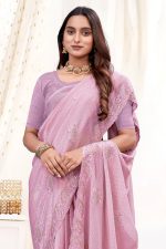 Embroidered Designer Organza Saree In Pink 600454 02
