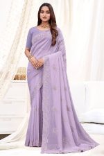 Embroidered Designer Organza Saree In Purple 600455 01