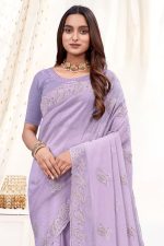 Embroidered Designer Organza Saree In Purple 600455 02