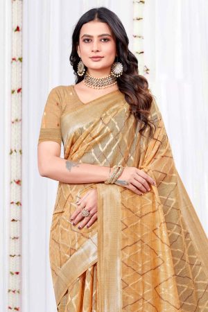 Embroidered Designer Silk Saree In Orange 600409 02