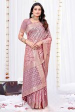 Embroidered Designer Silk Saree In Purple 600411 01