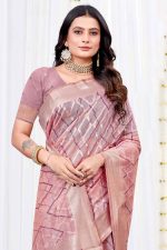 Embroidered Designer Silk Saree In Purple 600411 02