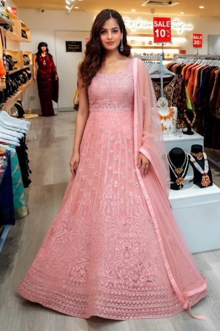 Embroidered Georgette Gown In Pink 201975 01