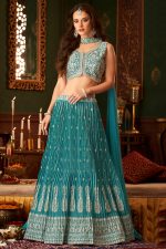 Embroidered Georgette Lehenga Choli In Cyan 202022 01