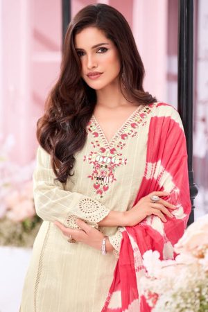 Embroidered Georgette Salwar Suit In Beige 202127 02
