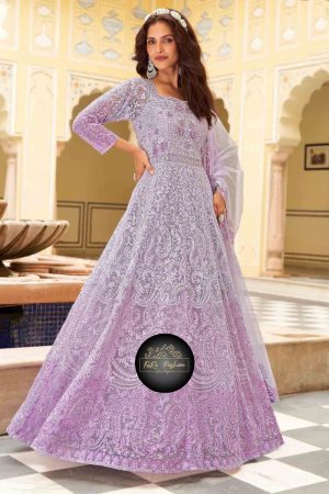 Embroidered Net Gown in Purple 201978 01