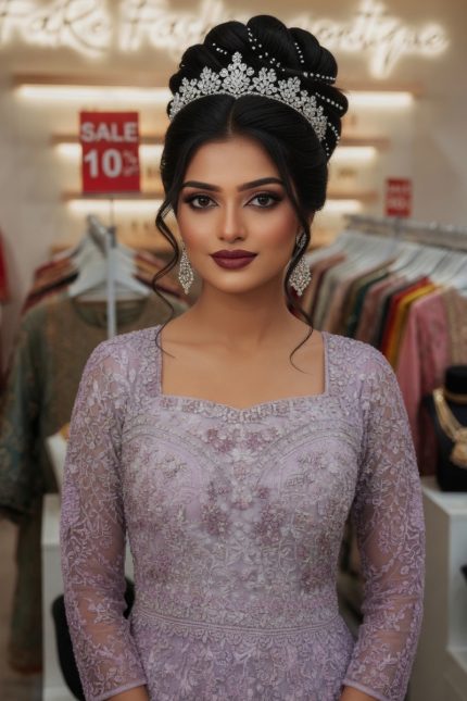 Embroidered Net Gown in Purple 201978 02