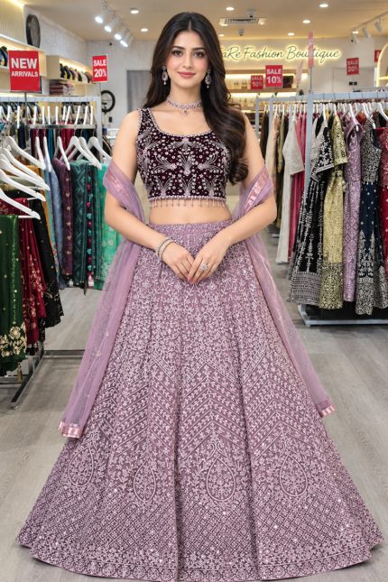 Embroidered Net Lehenga Choli in Purple 201967 01