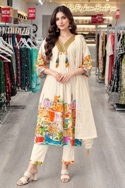 Embroidered Salwer Suit In Beige 202053 01