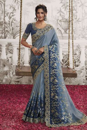 Fancy Designer Silk Saree In Blue 202110 01