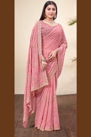 Georgette Designer Saree In Pink 600513 01