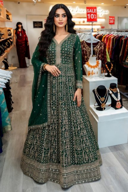 Georgette Gown In Green 202039 02 01