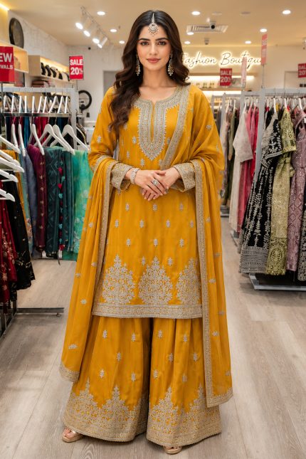 Georgette Salwar Suit in Yellow 202046 01