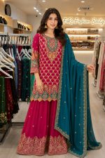 Georgette Sharara Salwer Suit In Maroon 202073 01