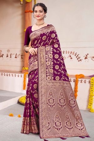 Katan Silk Saree in Maroon 600324 01