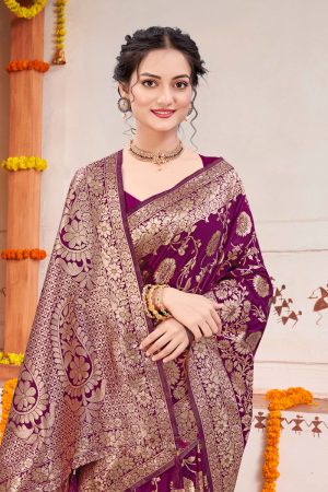 Katan Silk Saree in Maroon 600324 02