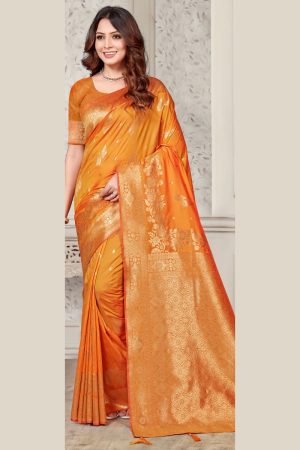 Katan Silk Saree in Orange 600361 01