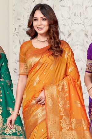 Katan Silk Saree in Orange 600361 02